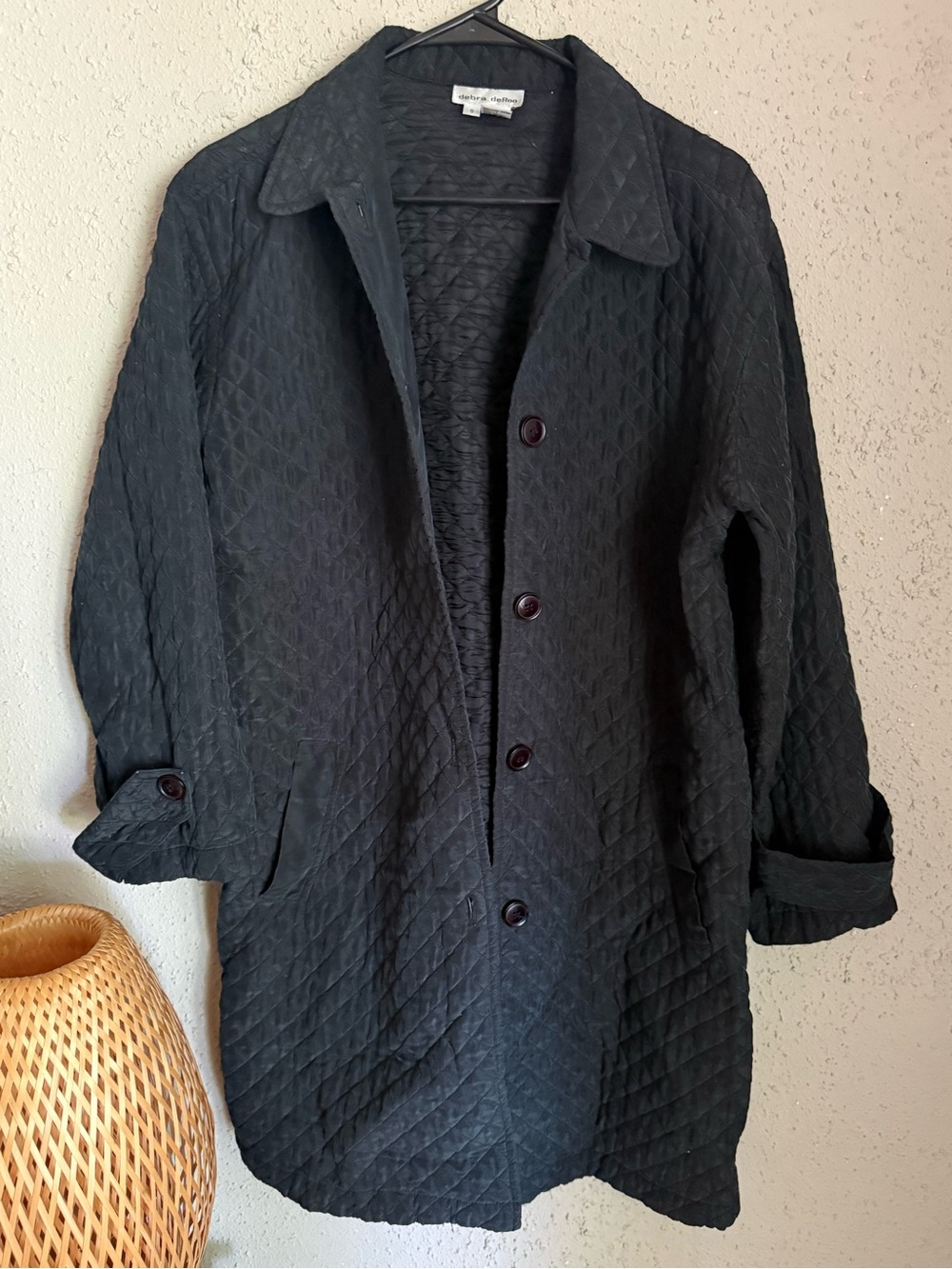 Debra deRoo 100% Silk Quilted Jacket | Black Textured Duster